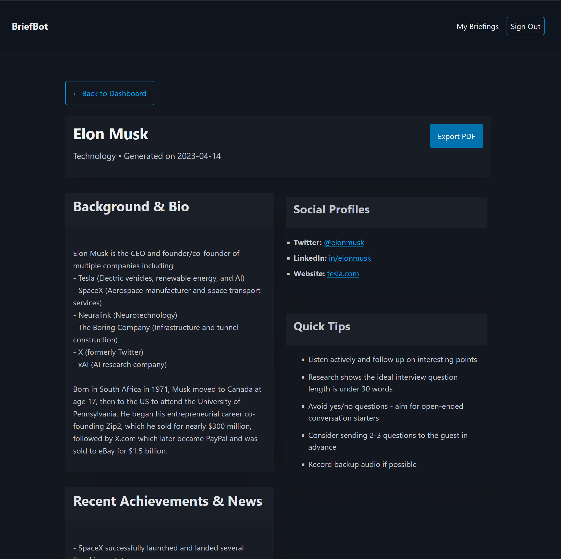 BriefBot Detailed Guest Briefing Example